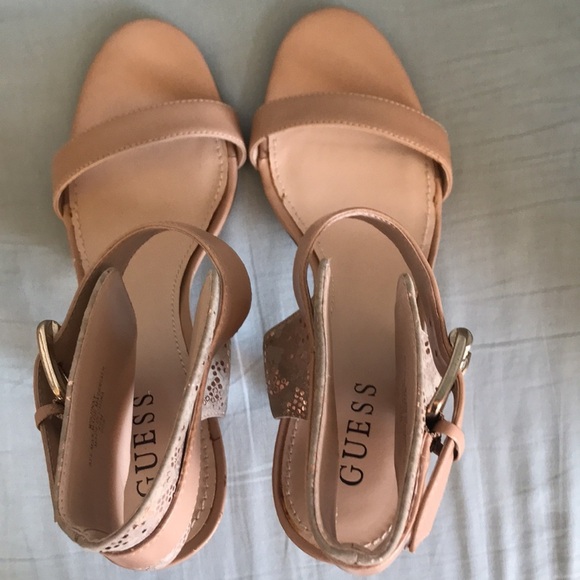 Guess nude color stiletto high heel ankle strap shoes size 8.5 glam sexy party - Picture 14 of 15